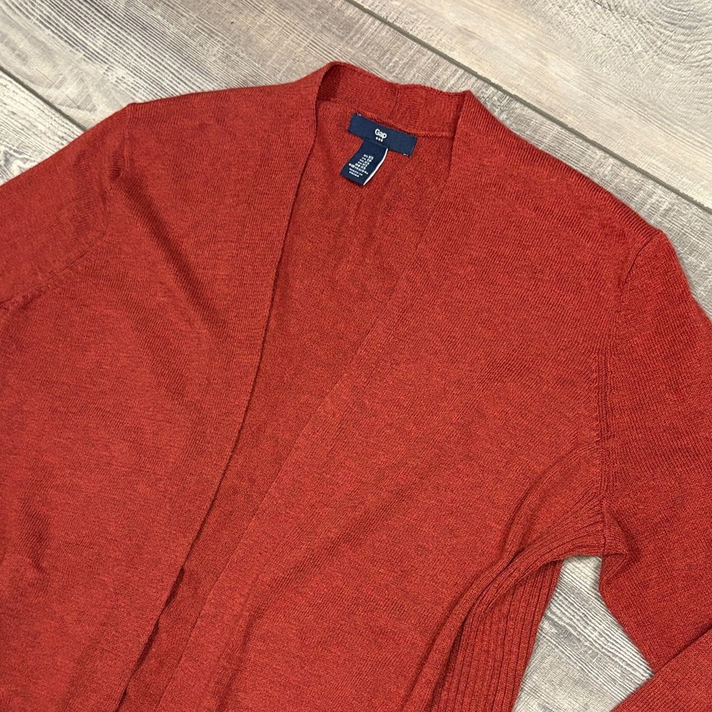 Gap Rust Red Open Front Lightweight Cardigan Euc … - image 2